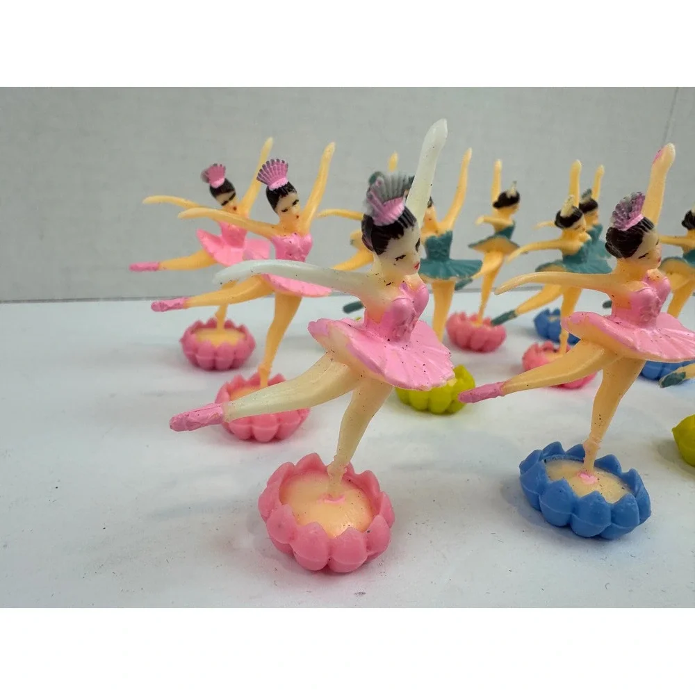 Vintage Plastic Ballerina Cake Toppers Lot 12 Pink Teal Blue Mid Century Decor